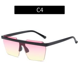 Fashion Rimless Square Sunglasses Women Glasses Retro Sunglass Men Ocean Lens Eyewear UV400 Sun Glass Gradient Brown Shades - black pink yellow