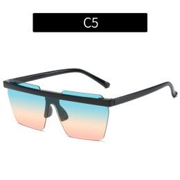 Fashion Rimless Square Sunglasses Women Glasses Retro Sunglass Men Ocean Lens Eyewear UV400 Sun Glass Gradient Brown Shades - black green yellow
