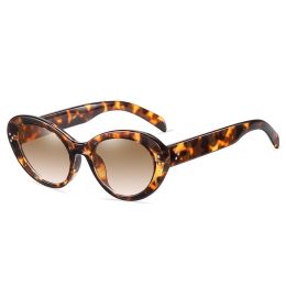 Fashion Cat Eye Sunglasses Women Rivets Glasses Retro Leopard Sunglass Luxury Designer Eyewear UV400 Sun Glass Gradient Shades - leopard tea