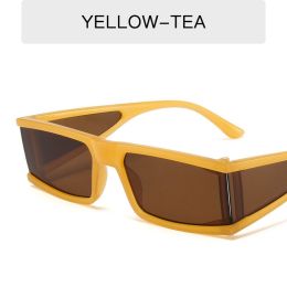 Fashion Rectangle Sunglasses Women Small Sunglass Vintage Sun Glass Men INS Silver Eyewear UV400 Black Brown Shades - yellow tea