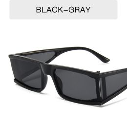 Fashion Rectangle Sunglasses Women Small Sunglass Vintage Sun Glass Men INS Silver Eyewear UV400 Black Brown Shades - black gray