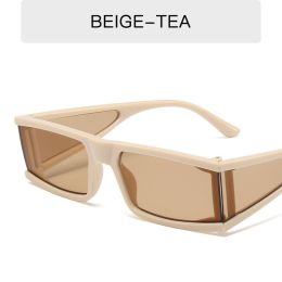 Fashion Rectangle Sunglasses Women Small Sunglass Vintage Sun Glass Men INS Silver Eyewear UV400 Black Brown Shades - beige tea