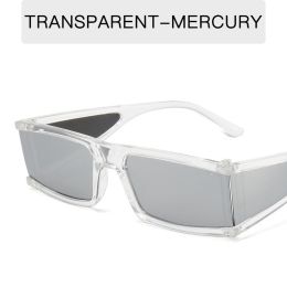 Fashion Rectangle Sunglasses Women Small Sunglass Vintage Sun Glass Men INS Silver Eyewear UV400 Black Brown Shades - transparent silver