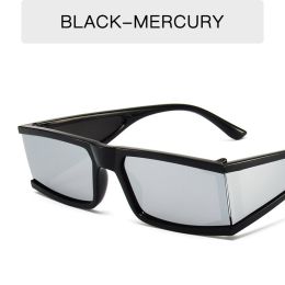Fashion Rectangle Sunglasses Women Small Sunglass Vintage Sun Glass Men INS Silver Eyewear UV400 Black Brown Shades - black silver