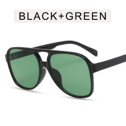 Fashion Double Bridge Pilot Sunglasses Women Sunglass Vintage Sun Glass Men Luxury Brand Design Eyewear UV400 Gradient Shades - black green