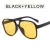 Fashion Double Bridge Pilot Sunglasses Women Sunglass Vintage Sun Glass Men Luxury Brand Design Eyewear UV400 Gradient Shades - black yellow