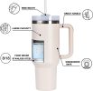 40 oz Tumbler with Handle and Straw Lid;  Insulated Cup Water Bottle - Beige