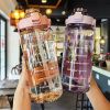 2L Sports Water Bottle With Straw Portable Large Capacity Water Bottles - Purple