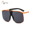 Fashionable and modern color metal one-piece sunglasses for men and women large frame integrated sunglasses - C1 orange black frame grey chip
