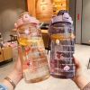 2L Sports Water Bottle With Straw Portable Large Capacity Water Bottles - Purple